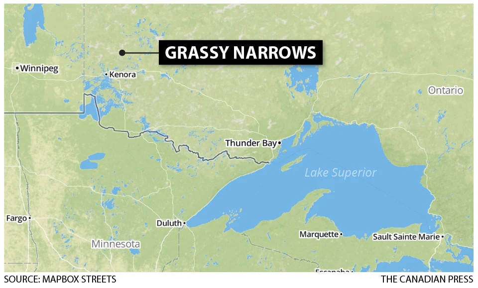 Location of Grassy Narrows on a Map